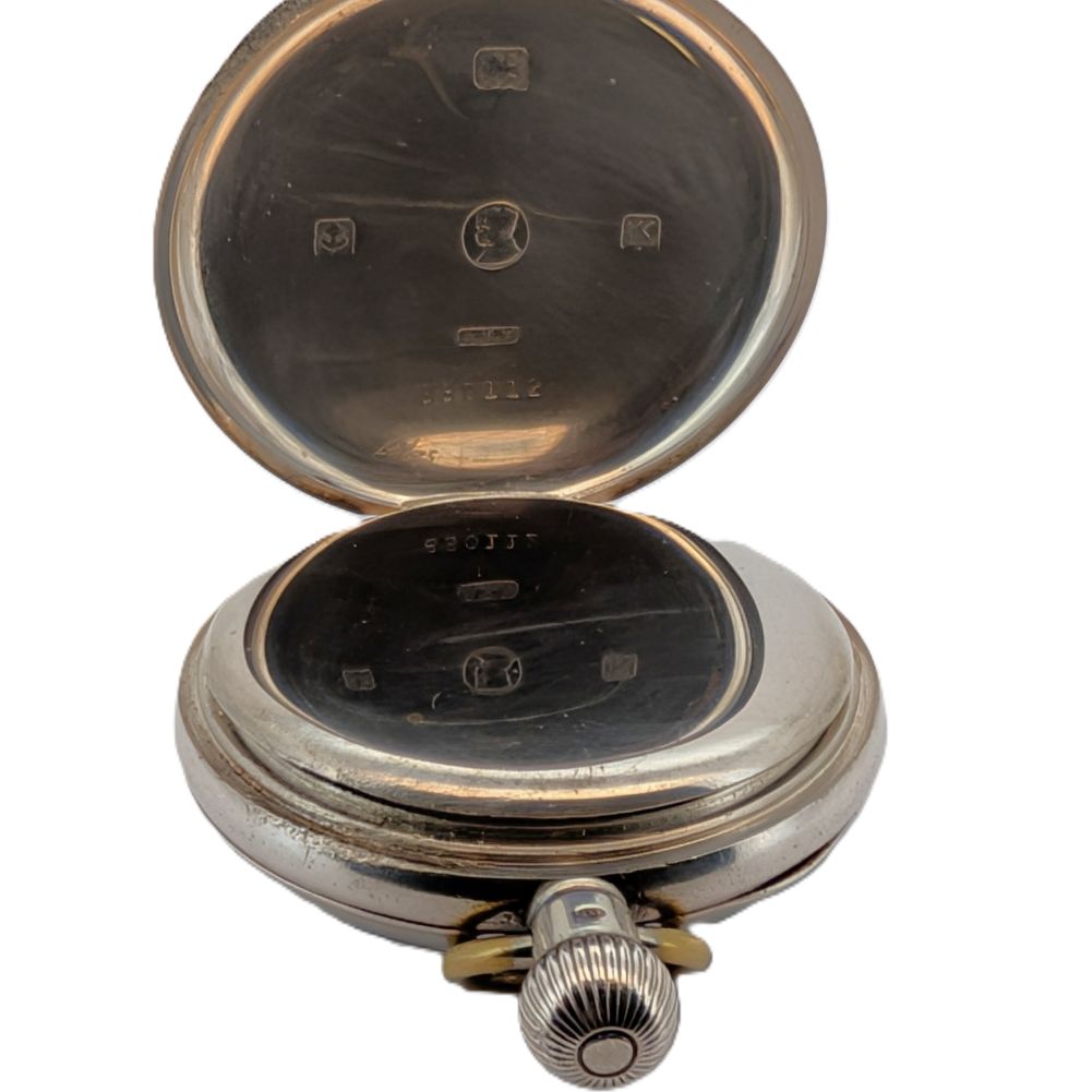 J.W.Benson Sterling Silver Half Hunter Pocket Watch with Chain from 1918